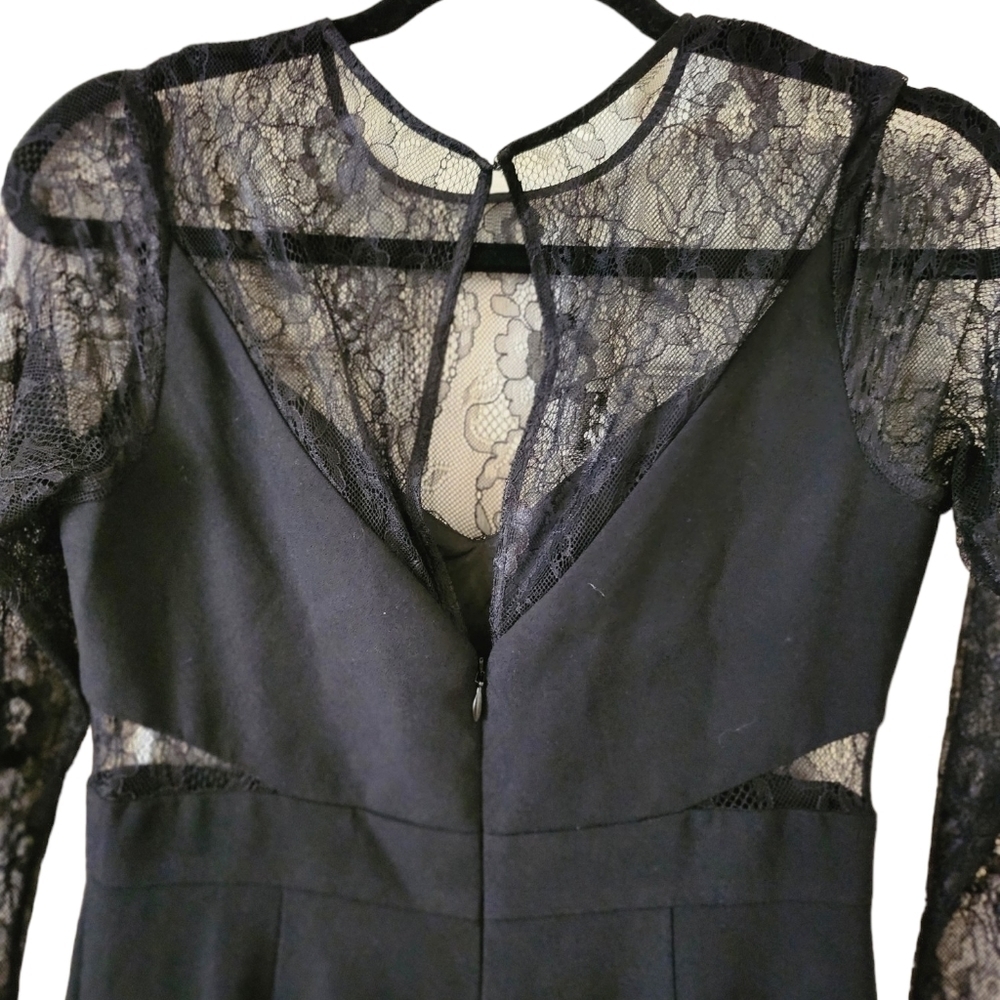 Aidan Mattox Maxi Long Sleeves Lace Bodice Evening Dress w/Slit Size 4 Black NWT - Picture 5 of 16